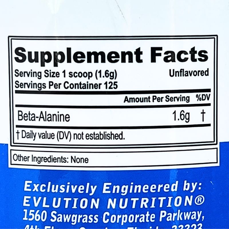 Evl Beta Alanine 125 Servings Nutrition Facts 1710297116