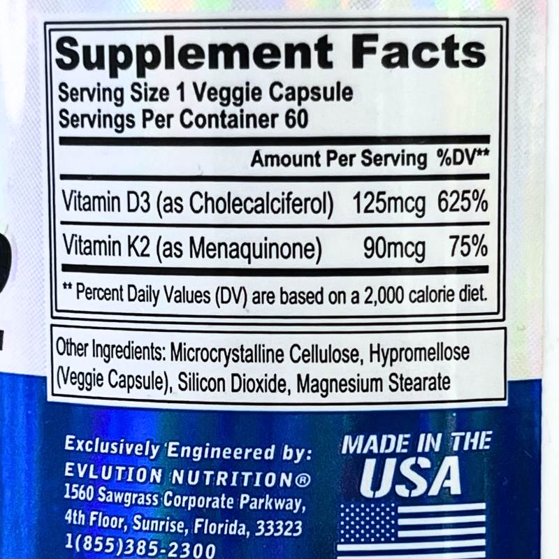 Evl Vitamin D3 K2 60 Servings Nutrition Facts 1709629617