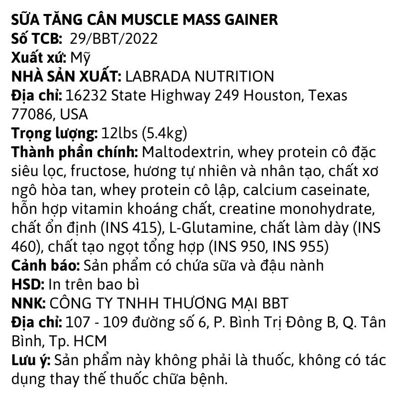 Infor Muscle Mass Gainer 12lbs 1702548074