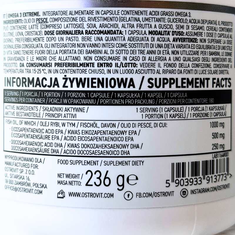 Ostrovit Omega 3 Extreme 180 Vien Nutrition Facts 1721359259