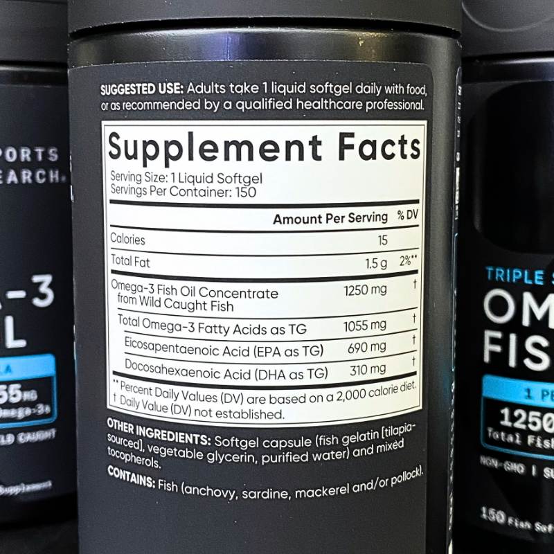 Sports Research Triple Strength Omega 3 Fish Oil 150 Vien Supplement Facts 1782878903