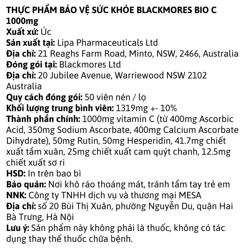 Thong Tin Blackmores Bio C 1000 31 Vien 1711684101