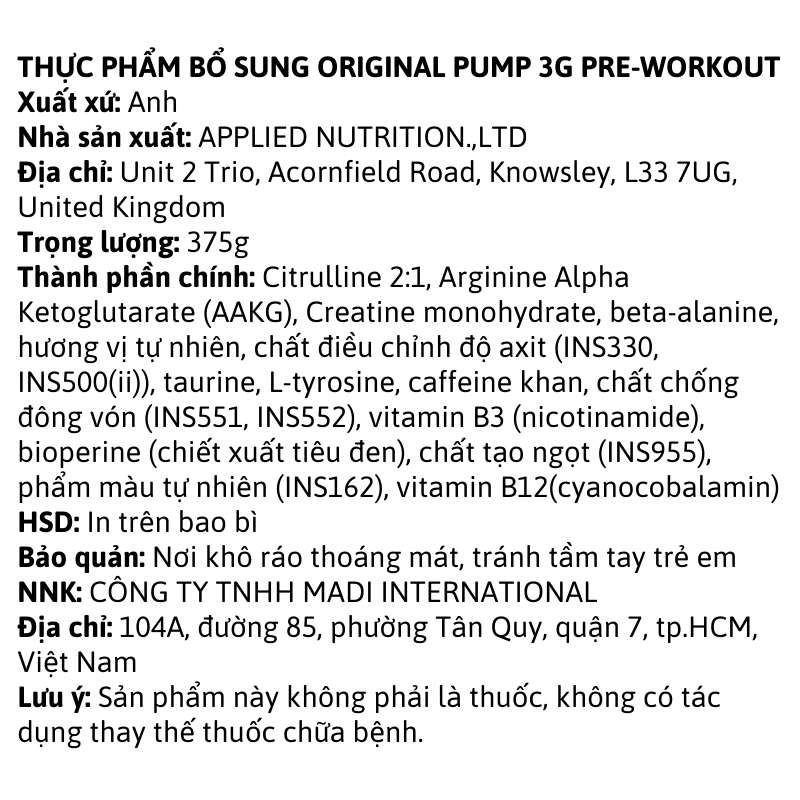 Thong Tin Pump 3g Pre Workout Original 25 Servings 1705302651