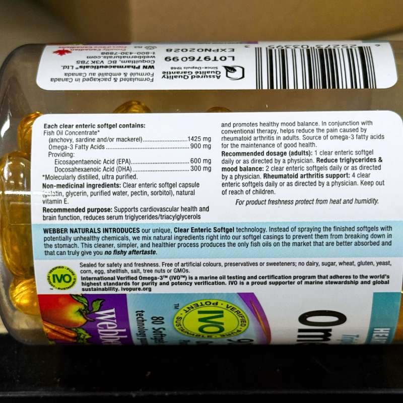 Webber Naturals Triple Strength Omega 3 900mg 80 Vien Supplement Facts 1751014038