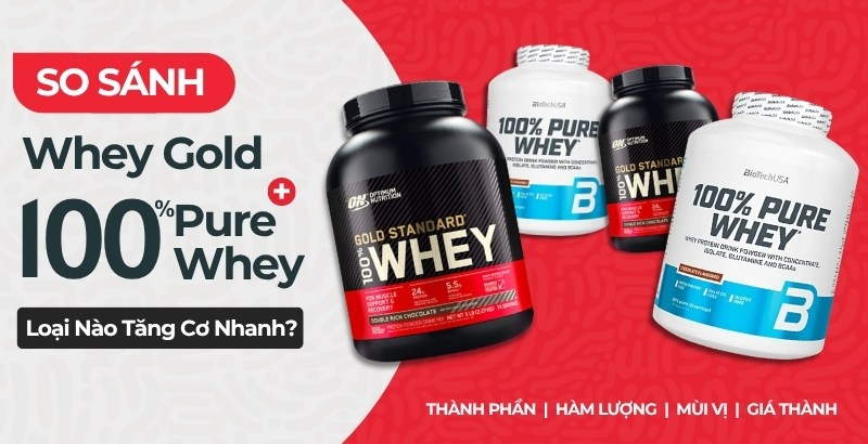 So sánh Whey Gold và 100% Pure Whey: Muốn tăng cơ nhanh chọn loại nào?