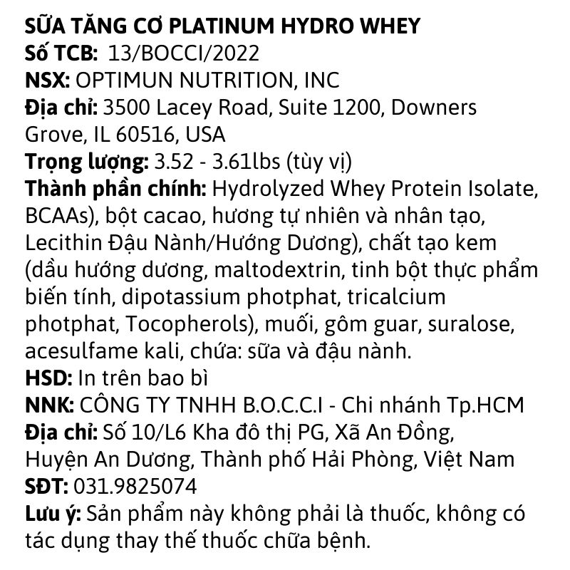 ON Platinum Hydro Whey 3.5lbs