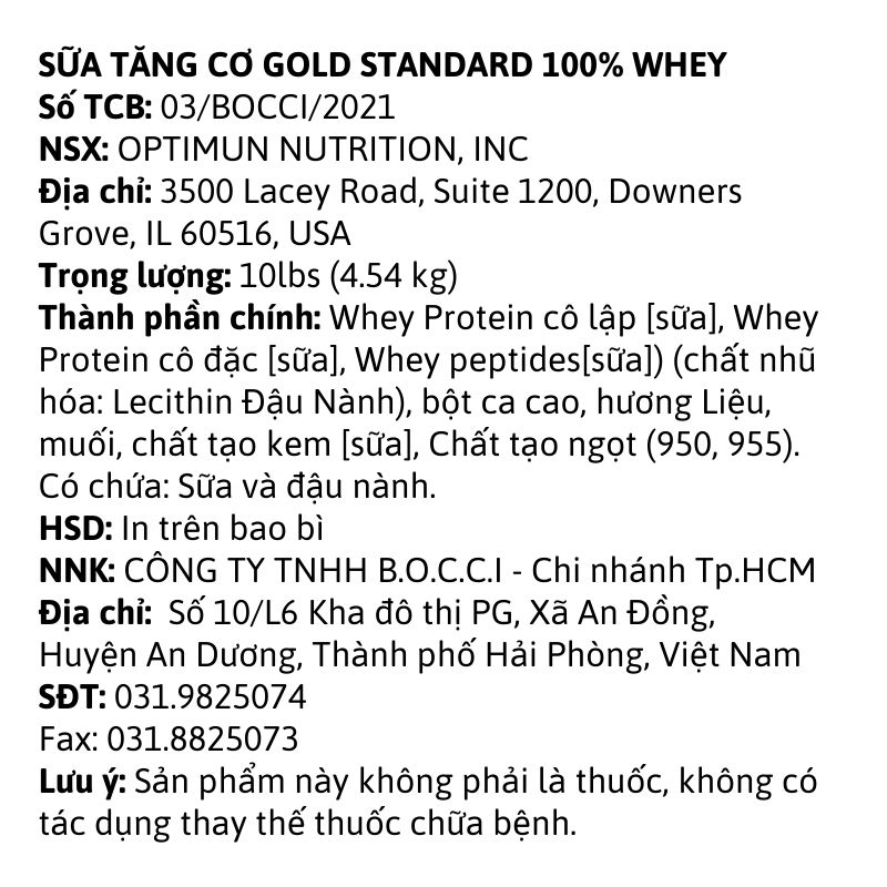 ON Gold Standard 100% Whey 10lbs