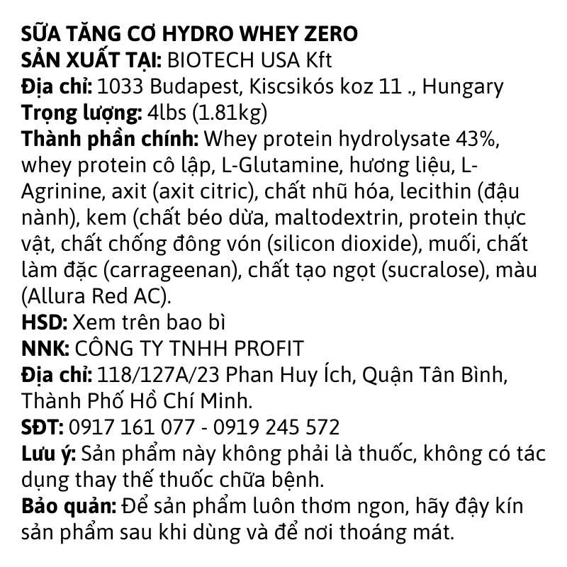 BiotechUSA Hydro Whey Zero 4lbs