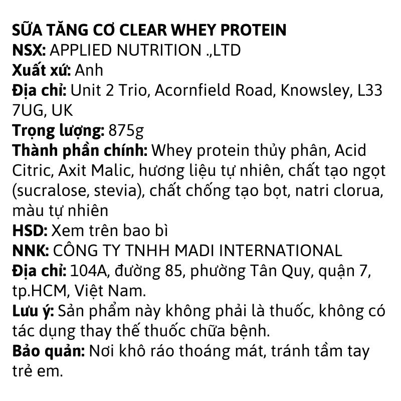 Applied Nutrition Clear Whey Protein 875g