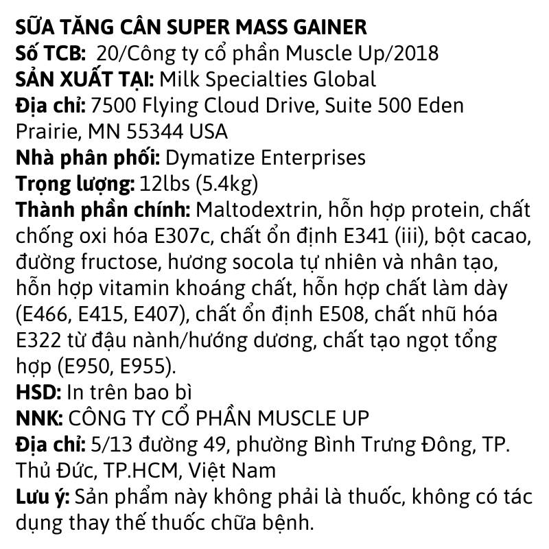 Dymatize Super Mass Gainer 12lbs