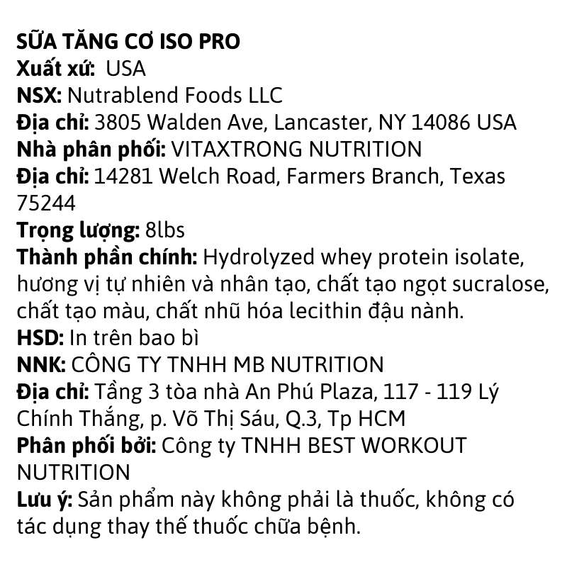 VX Iso Pro Hydrolyzed Whey Isolate 8lbs