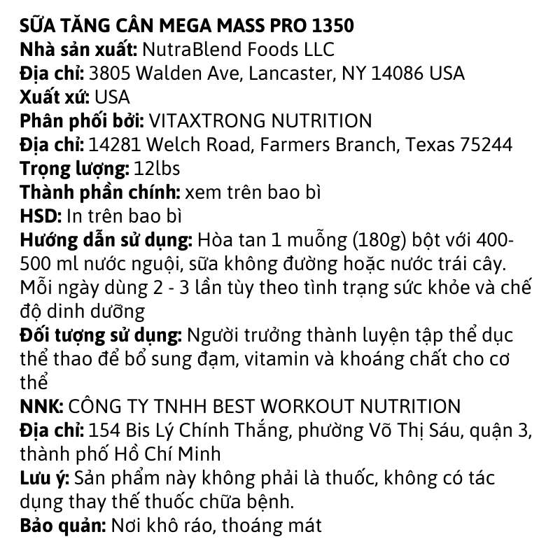 VX Mega Mass Pro 1350 12lbs