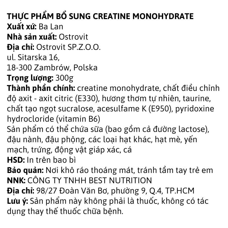 Ostrovit Creatine Monohydrate 300g