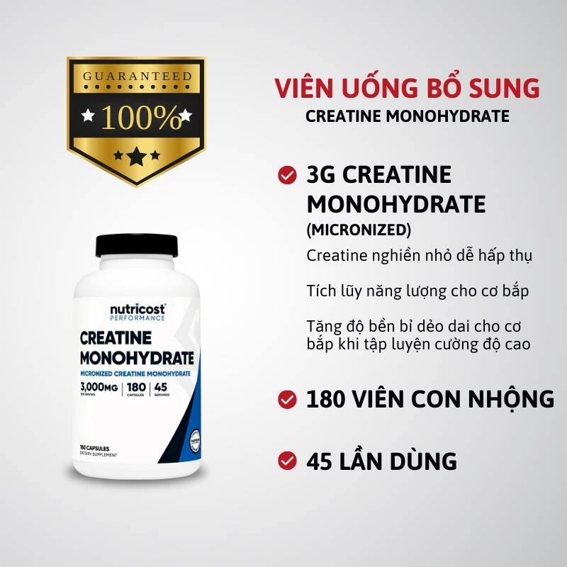 Nutricost Creatine Monohydrate 3000mg - 180 viên