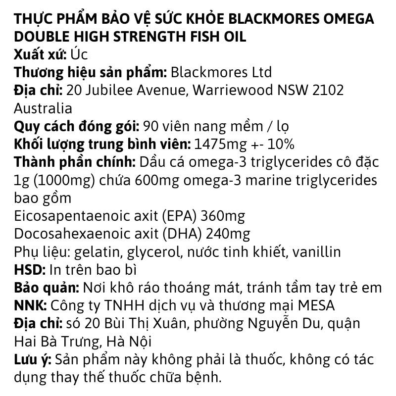 Blackmores Omega Double High Strength Fish Oil - 90 viên