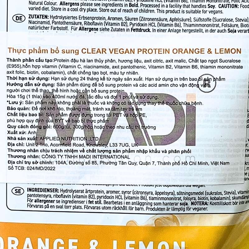 Applied Nutrition Clear Vegan Protein 40 servings