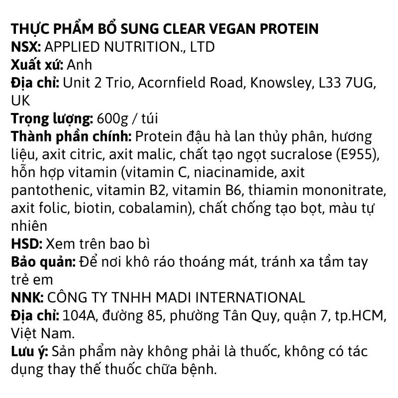 Applied Nutrition Clear Vegan Protein 40 servings