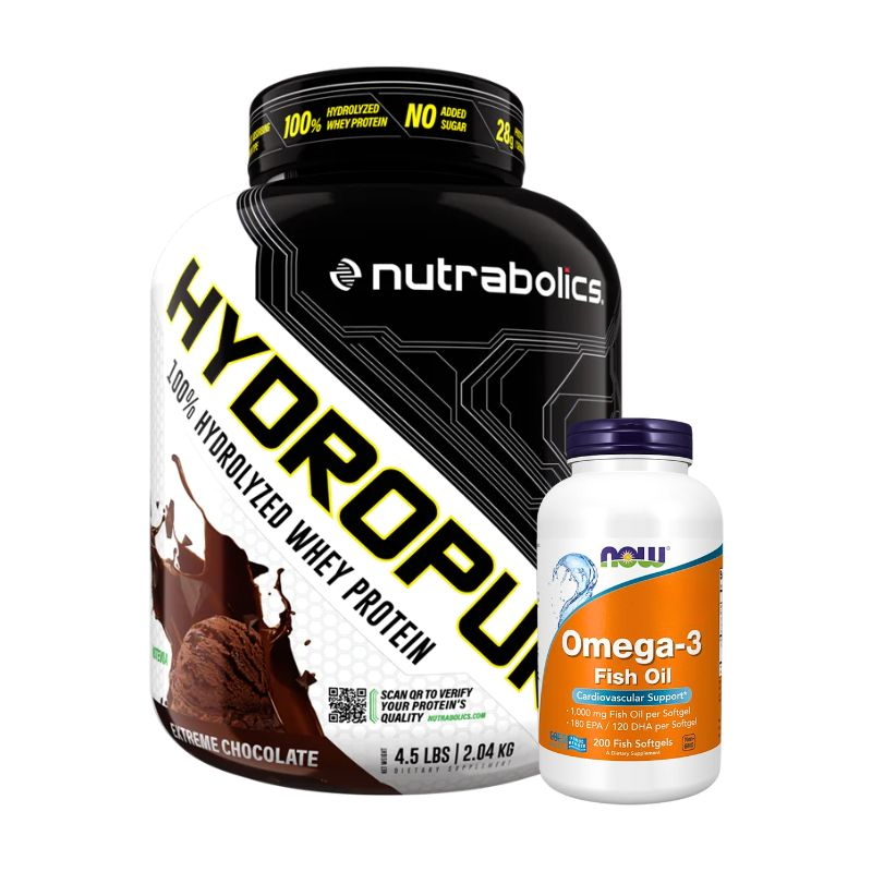 Combo tăng cơ, dầu cá Hydropure + Now Omega-3 Fish Oil