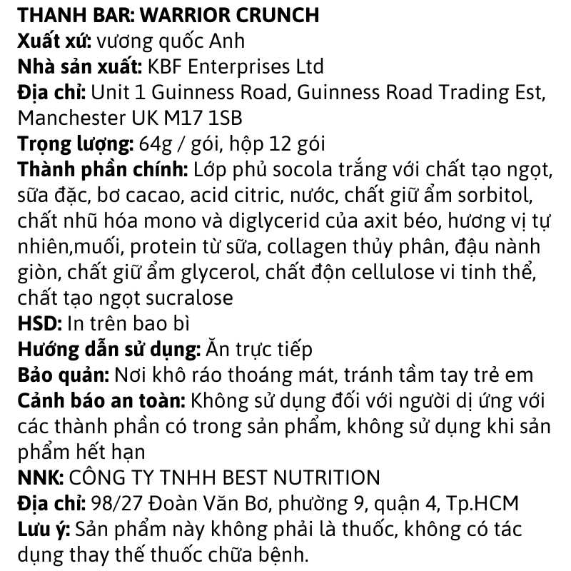 Warrior Crunch Protein Bar