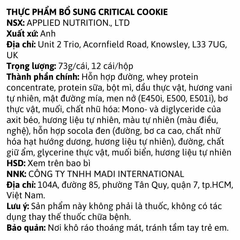 Applied Nutrition Critical Cookie 12 bánh