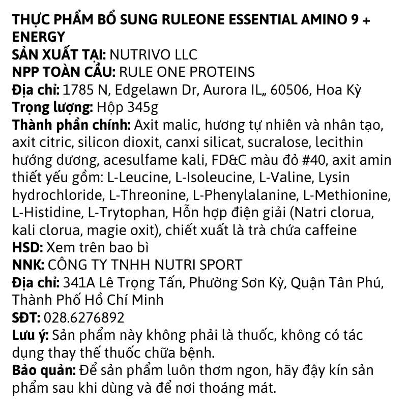 Rule1 Essential Amino 9 + Energy 30 servings