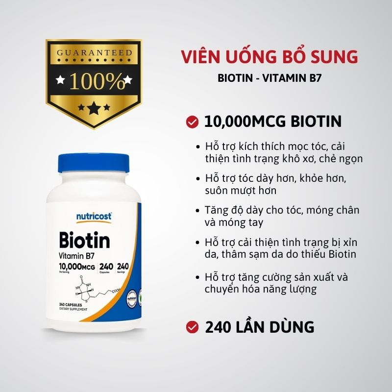 Nutricost Biotin Vitamin B7 - 240 viên