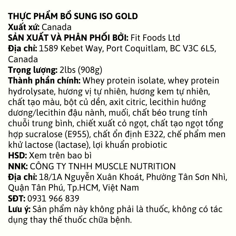 PVL ISO Gold Premium Whey Protein With Probiotic 2lbs