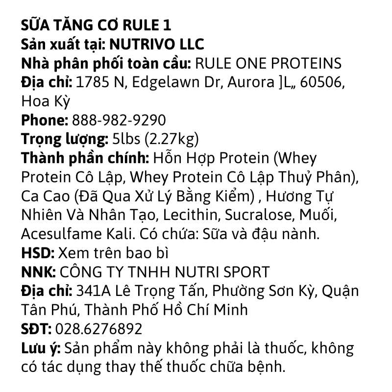 Rule1 Protein 5lbs - 100% Whey Isolate & Hydolyzed Chính Hãng
