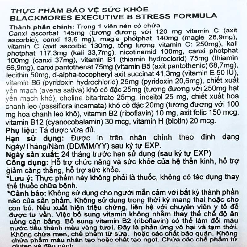 Blackmores Executive B Stress Formula - 62 viên