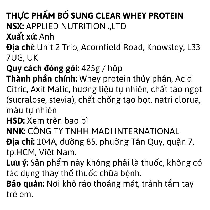 Applied Nutrition Clear Whey Protein 425g