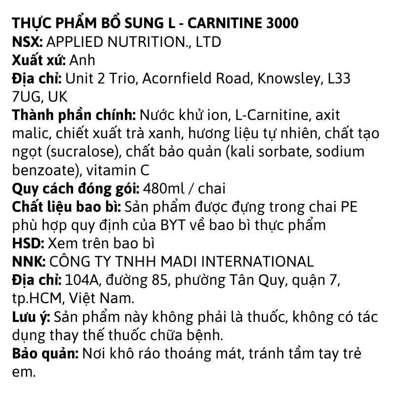 Applied Nutrition L-Carnitine Liquid 3000 - 480ml