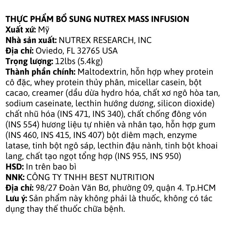 Nutrex Mass Infusion 12lbs