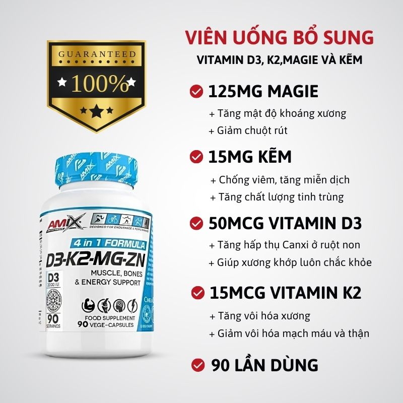 Amix 4in1 D3-K2-Mg-Zn - 90 viên