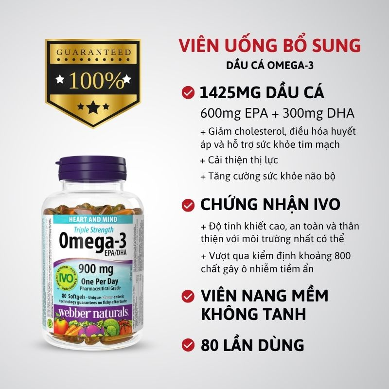 Webber Naturals Triple Strength Omega-3 900mg - 80 viên