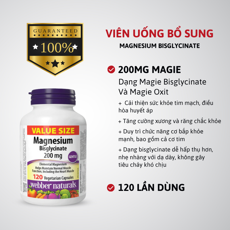 Webber Naturals Magnesium Bisglycinate 200mg - 120 viên