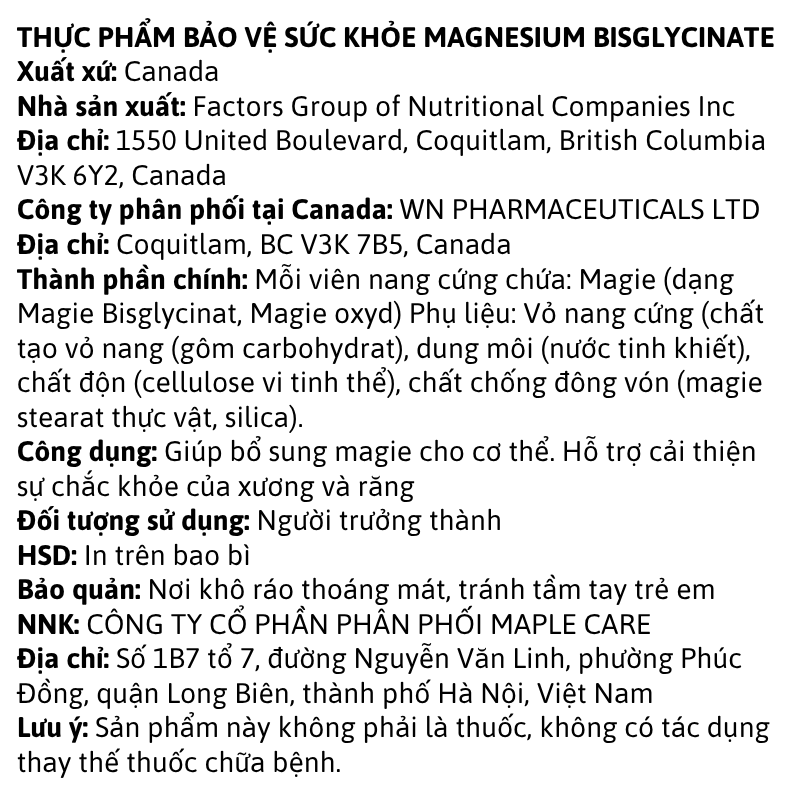 Webber Naturals Magnesium Bisglycinate 200mg - 120 viên