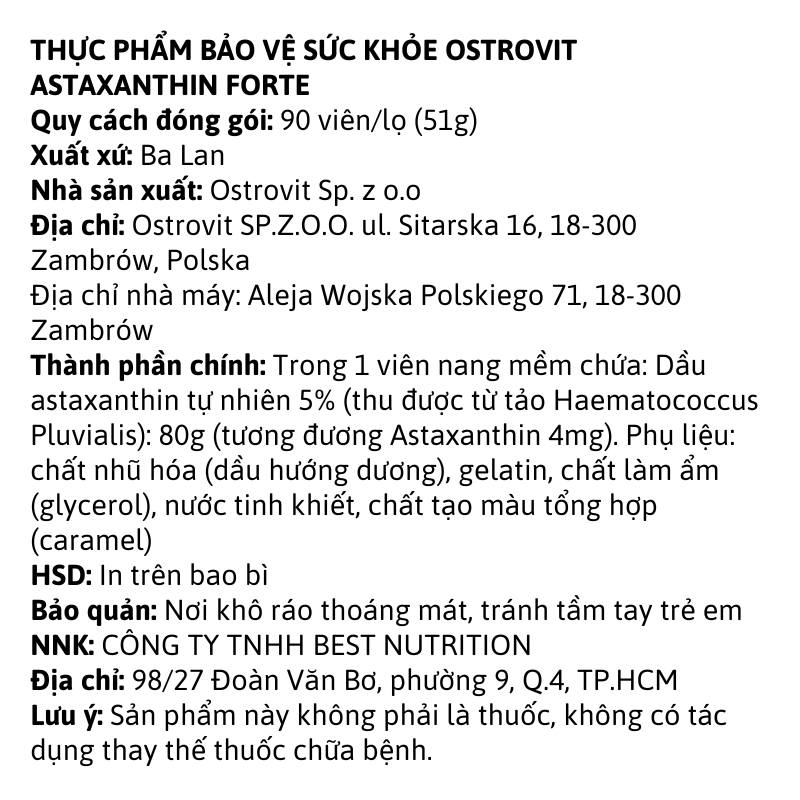 Ostrovit Astaxanthin Forte - 90 viên