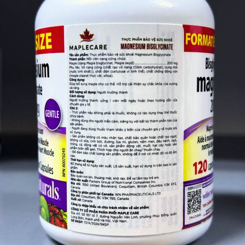 Webber Naturals Magnesium Bisglycinate 200mg - 120 viên
