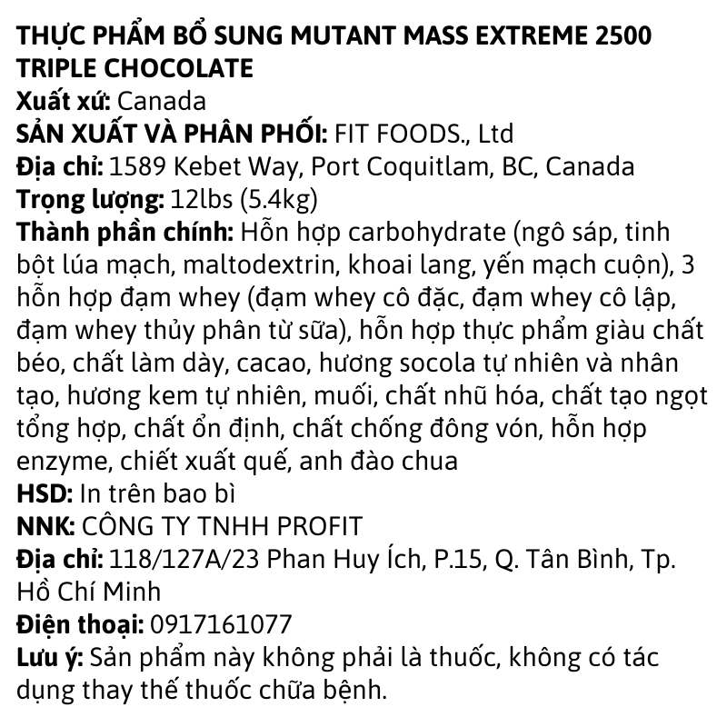 Mutant Mass Extreme 2500 12lbs