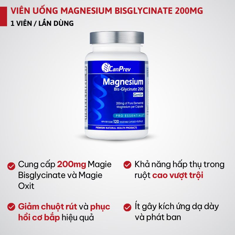 CanPrev Magnesium Bis-Glycinate 200 Gentle - 120 viên
