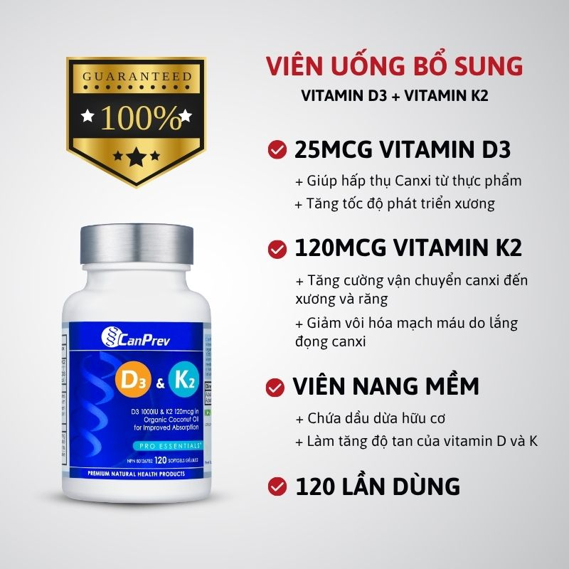 CanPrev D3 &amp; K2 Organic Coconut Oil - 120 viên