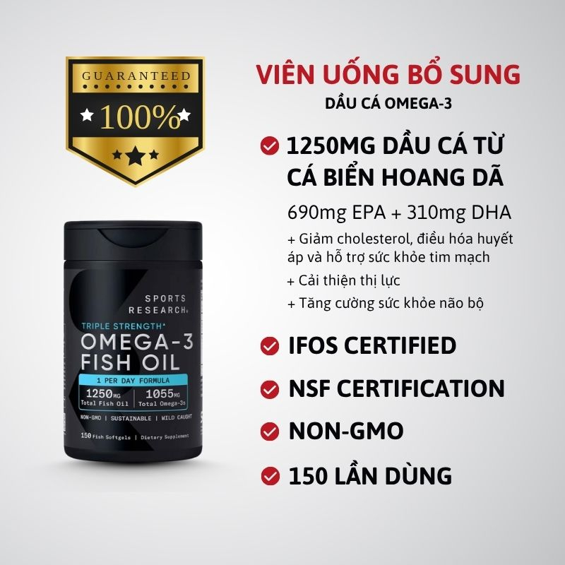 Sports Research Triple Strength Omega-3 Fish Oil - 150 viên
