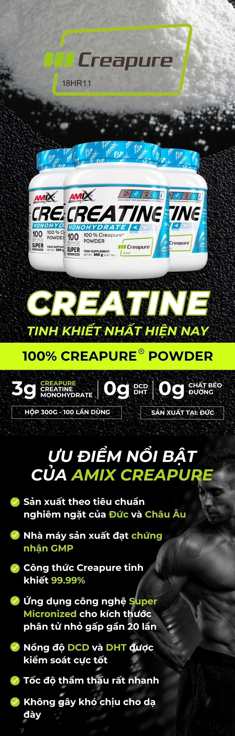Ưu điểm nổi bật của Amix Creapure Creatine Monohydrate 300g