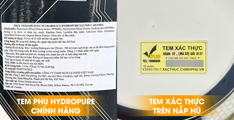 (Tem phụ và tem xác thực của sản Phẩm Hydropure)