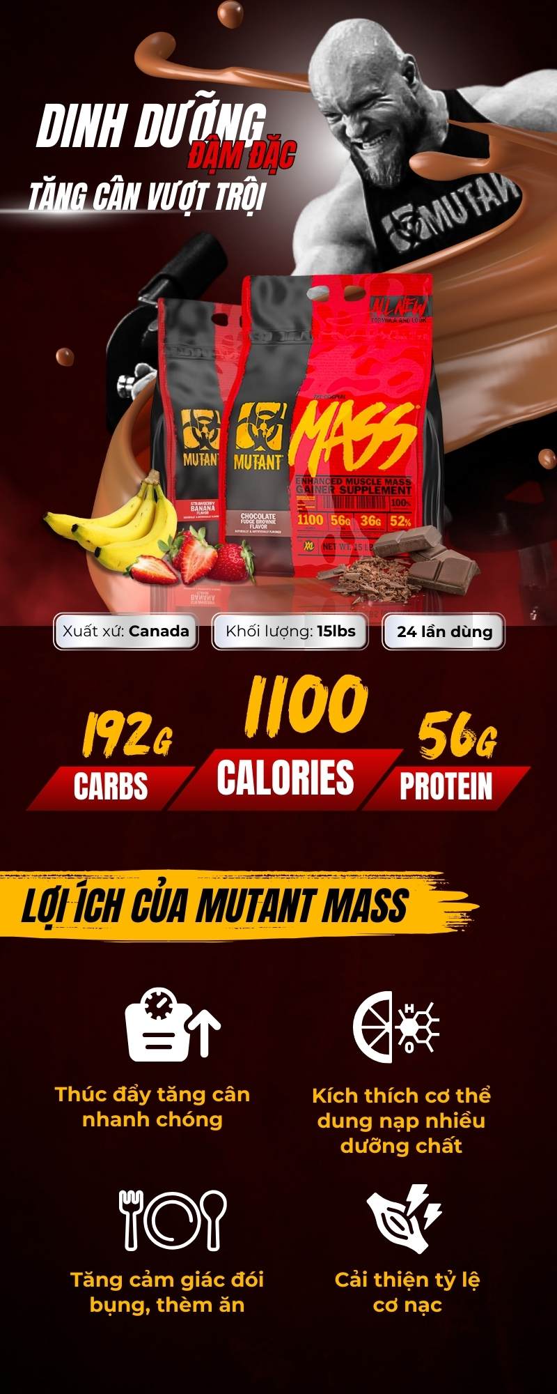 Mutant Mass 15lbs - Giàu Calo Tăng Cân Tối Ưu Giá Tốt