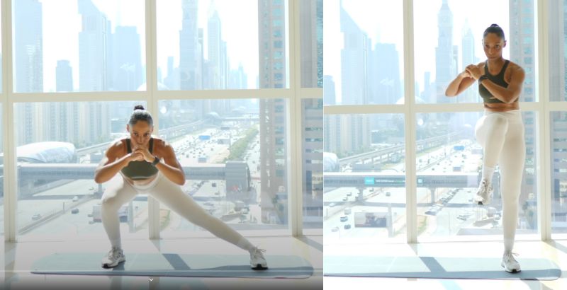bài tập gym cho nữ dáng đẹp lateral lunge rotation right
