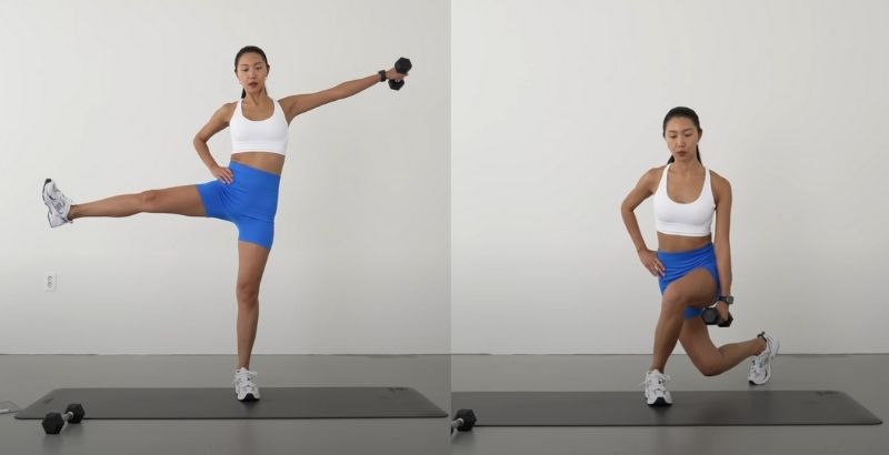bài tập lưng xô cho nữ Curtsy Side Raise (Right)
